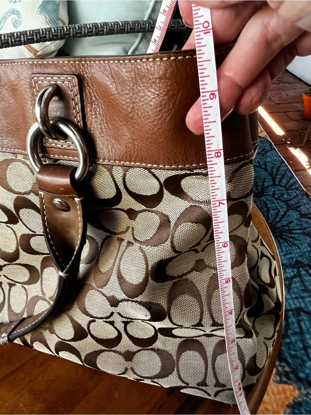 Coach Brown and Cream Signature Canvas Tote with Leather Trim - Picture 10 of 10